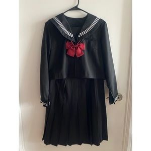Japanese School Uniform Sailor Suit Pleated Skirt with Bow tie